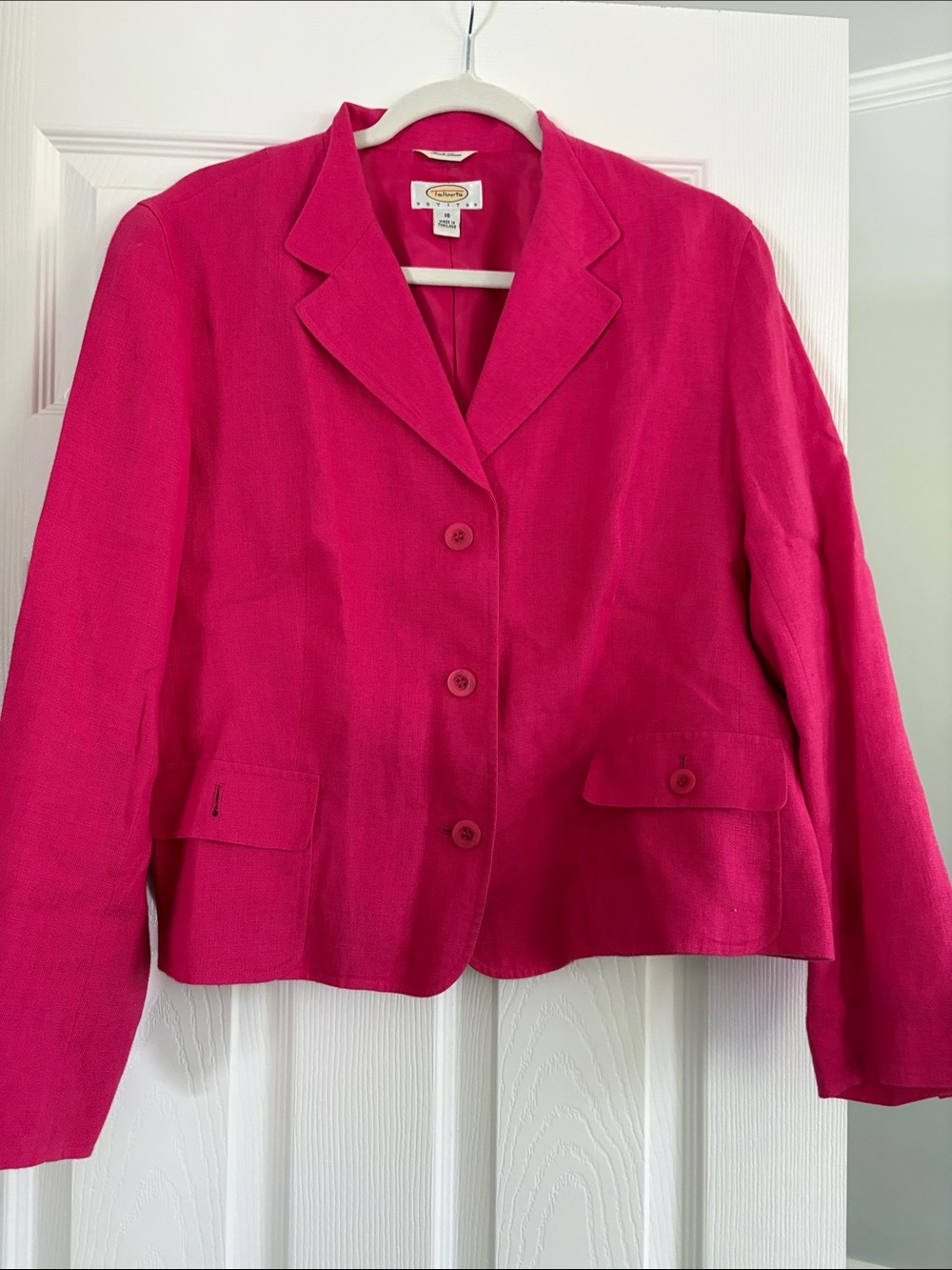 Talbots Bright Fuchsia Button-Front Linen-Blend Blazer